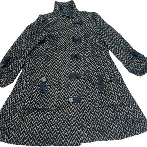 Diane Von Furstenberg Black and Cream Chevron Wool Pea Coat fabulous Y2K